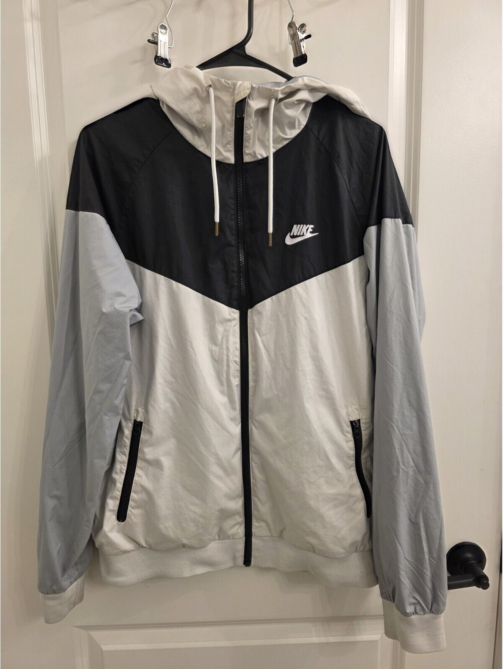 Vintage Nike Track Jacket Mens Medium Full Zip White Black Gray Windbreaker